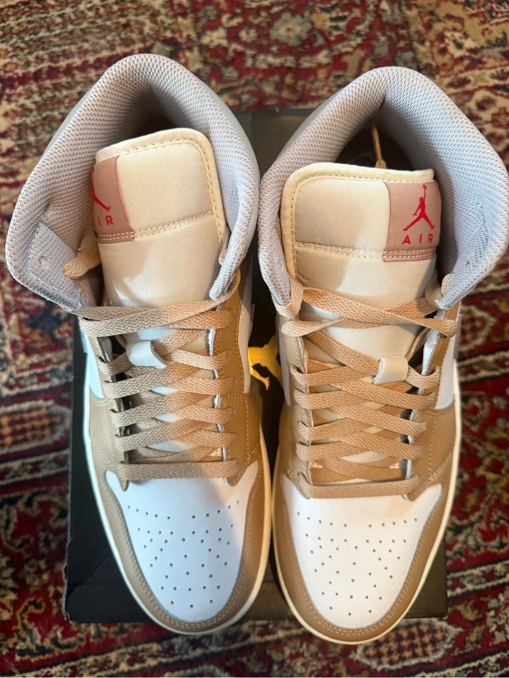 Jordan 1 Mid Rattan White College Grey with Red Wings Logo